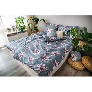 Lenjerie de pat din bumbac satinat Cotton House Jane, 140 x 200 cm, gri - roz