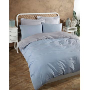 Lenjerie de pat dubla (EU) (IT), 3 piese, L'essentiel Maison, Solid, 65% bumbac/35% poliester, Albastru deschis / Gri