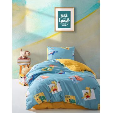 Lenjerie de pat dubla King (FR), 3 piese, L'essentiel Maison, Good Dino, 65% bumbac/35% poliester, Verde
