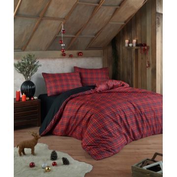Lenjerie de pat dubla Super King (EU) (IT), 3 piese, L'essentiel Maison, Iskoç, 65% bumbac/35% poliester, Rosu