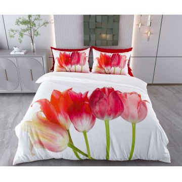 Lenjerie de pat dubla Super King (EU) (IT), 3 piese, L'essentiel Maison, Kital, Bumbac;Poliester, Alb / Roșu / Portocaliu / Roz / Verde