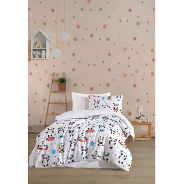 Lenjerie de pat dubla Super King (EU) (IT), 3 piese, L'essentiel Maison, LovePandas, 65% bumbac/35% poliester, Alb