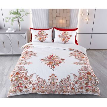 Lenjerie de pat dubla Super King (EU) (IT), 3 piese, L'essentiel Maison, Marif, Bumbac;Poliester, Alb / Roșu / Portocaliu / Verde