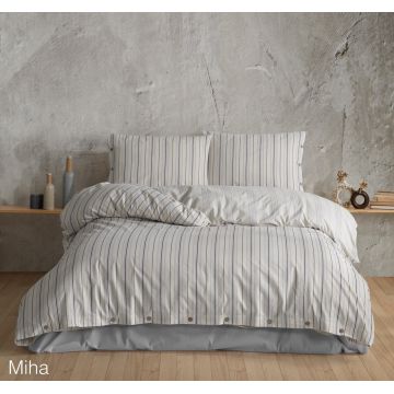 Lenjerie de pat dubla Super King (EU) (IT), 3 piese, L'essentiel Maison, Miha v1, Bumbac, Crem / Mov