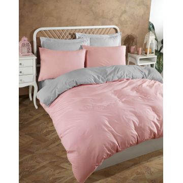 Lenjerie de pat dubla Super King (EU) (IT), 3 piese, L'essentiel Maison, Solid, 65% bumbac/35% poliester, Pulbere / Gri