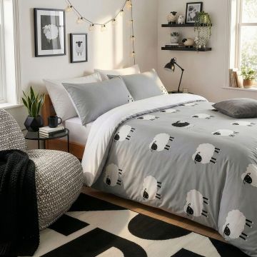 Lenjerie de pat dubla Super King (EU) (IT), 3 piese, L'essentiel Maison, The Black Sheep, Gri