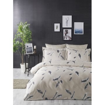 Lenjerie de pat dubla Super King (EU) (IT), L'essentiel Maison, Feather, Crem / Gri