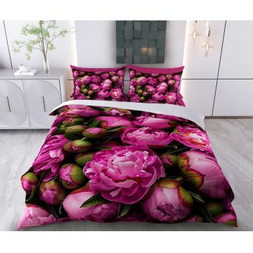 Lenjerie de pat dubla Super King (FR), 3 piese, L'essentiel Maison, Claris, Bumbac;Poliester, Roz / Verde / Negru