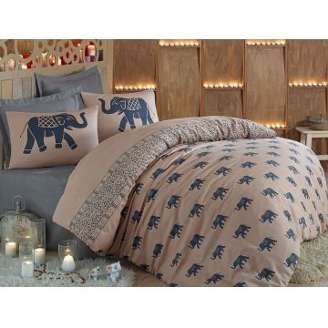 Lenjerie de pat dubla Super King (FR), 3 piese, L'essentiel Maison, Fil, 65% bumbac/35% poliester, Blue / Beige