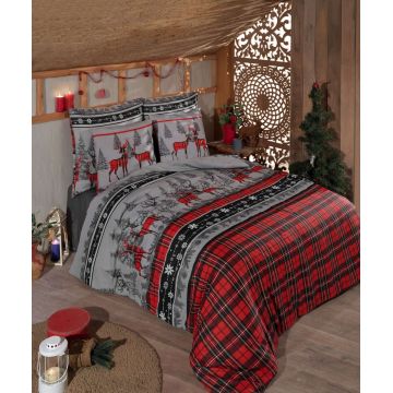 Lenjerie de pat pentru o persoana (DE), 2 piese, L'essentiel Maison, Christmas, 65% bumbac/35% poliester, Roșu / Gri / Negru