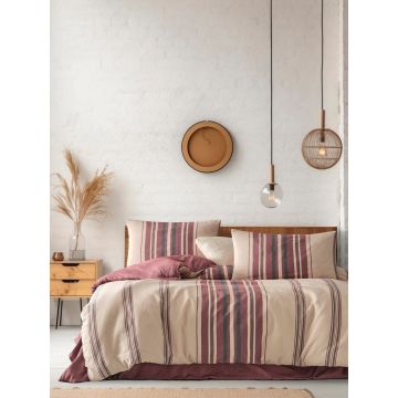 Lenjerie de pat pentru o persoana (DE), 2 piese, L'essentiel Maison, Rome, Bumbac;Poliester, Roșu Claret / Bej