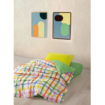 Lenjerie de pat pentru o persoana (DE), L'essentiel Maison, Hype, Bumbac Ranforce, Verde / Alb / Portocaliu / Albastru / Galben