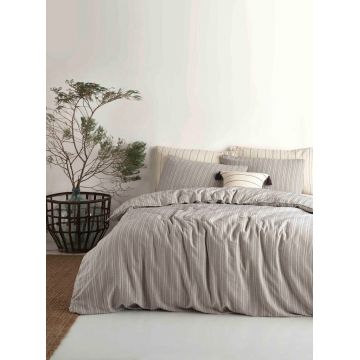 Lenjerie de pat pentru o persoana (DE), L'essentiel Maison, Tommy Dark, Gri / Alb-gălbui