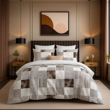 Lenjerie de pat pentru o persoana (FR), 2 piese, L'essentiel Maison, Cocoa, Maro / Bej