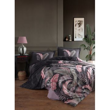 Lenjerie de pat pentru o persoana (FR), L'essentiel Maison, Hena, Bumbac Ranforce, Antracit