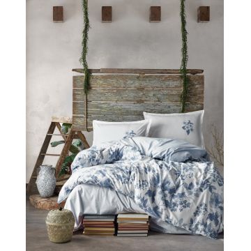 Lenjerie de pat pentru o persoana (FR), L'essentiel Maison, Miarosa v1, Bumbac Ranforce, Albastru