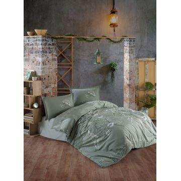 Lenjerie de pat pentru o persoana (FR), L'essentiel Maison, Mohana v1, Bumbac Ranforce, Verde menta