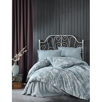 Lenjerie de pat pentru o persoana (FR), L'essentiel Maison, Natur v1, Bumbac Ranforce, Turcoaz