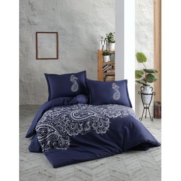 Lenjerie de pat pentru o persoana (FR), L'essentiel Maison, Nilla v1, Bumbac Ranforce, Albastru inchis