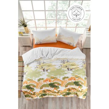 Lenjerie de pat pentru o persoana (FR), L'essentiel Maison, Spring, Alb / Portocaliu / Verde