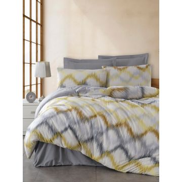 Lenjerie de pat pentru o persoana Single XXL (DE), 2 piese, L'essentiel Maison, Beat, 65% bumbac/35% poliester, Gri / Galben