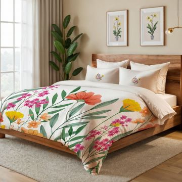 Lenjerie de pat pentru o persoana Single XXL (DE), 2 piese, L'essentiel Maison, Clementine, Crem / Portocaliu / Verde / Galben