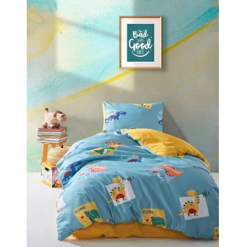 Lenjerie de pat pentru o persoana Single XXL (DE), 2 piese, L'essentiel Maison, Good Dino, 65% bumbac/35% poliester, Verde