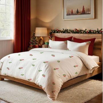 Lenjerie de pat pentru o persoana Single XXL (DE), 2 piese, L'essentiel Maison, Kokina, Alb / Verde / Roșu