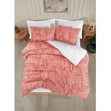 Lenjerie de pat pentru o persoana Single XXL (DE), 2 piese, L'essentiel Maison, Line Art, 65% bumbac/35% poliester, Caramiziu