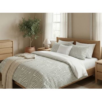 Lenjerie de pat pentru o persoana Single XXL (DE), 2 piese, L'essentiel Maison, Maze, Bumbac;Poliester, Salvie / Alb