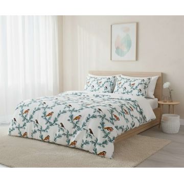 Lenjerie de pat pentru o persoana Single XXL (DE), 2 piese, L'essentiel Maison, Nalia, Bumbac;Poliester, Alb / Verde / Maro