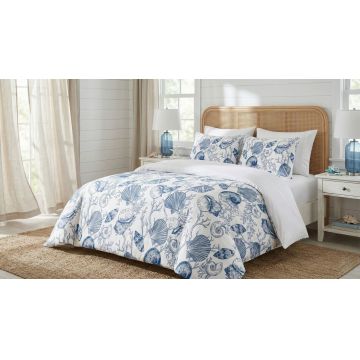 Lenjerie de pat pentru o persoana Single XXL (DE), 2 piese, L'essentiel Maison, Seashelly, Bumbac;Poliester, Albastru/Alb