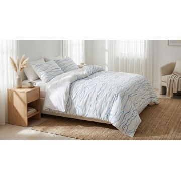 Lenjerie de pat pentru o persoana Single XXL (DE), 2 piese, L'essentiel Maison, Serenity, Alb / Albastru / Albastru deschis