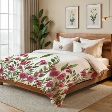 Lenjerie de pat pentru o persoana Single XXL (DE), 2 piese, L'essentiel Maison, Tulipa, Crem / Roz / Burgundia / Verde