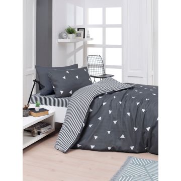 Lenjerie de pat pentru o persoana Single XXL (DE), 2 piese, L'essentiel Maison, Üçgen, 65% bumbac/35% poliester, Gri/Alb