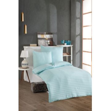 Lenjerie de pat pentru o persoana Single XXL (DE), 2 piese, L'essentiel Maison, Water Yollu Saten, Bumbac;Poliester, Verde menta