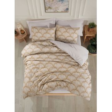 Lenjerie de pat pentru o persoana Single XXL (DE), 2 piese, L'essentiel Maison, Yelpaze, 65% bumbac/35% poliester, Maro