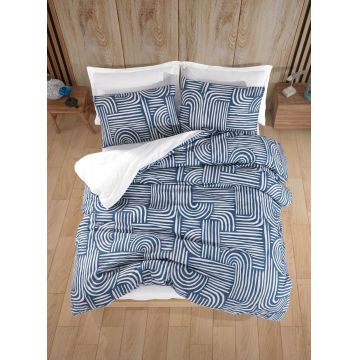 Set lenjerie de pat pentru o persoana Single XL (DE), 2 piese, L'essentiel Maison, Line Art, 65% bumbac/35% poliester, Albastru