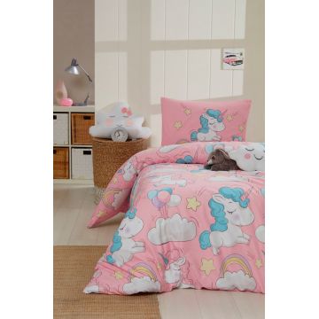Set lenjerie de pat pentru o persoana Single XL (DE), 2 piese, L'essentiel Maison, Unicornio, Bumbac;Poliester, Roz