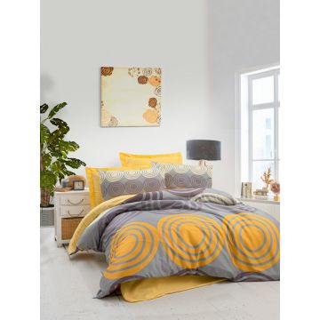 Lenjerie de pat dubla (DE), 3 piese, L'essentiel Maison, 481, Galben / Gri