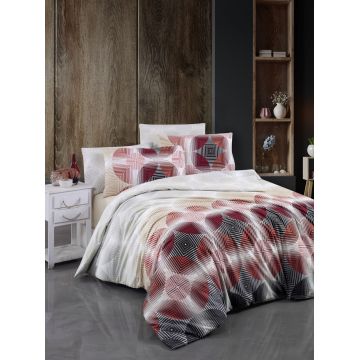 Lenjerie de pat dubla King (DE), 3 piese, L'essentiel Maison, Bisa, Roșu / Alb / Bej / Negru