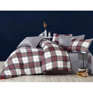 Lenjerie de pat dubla King (FR), 3 piese, L'essentiel Maison, 479, Gri / Alb / Roșu