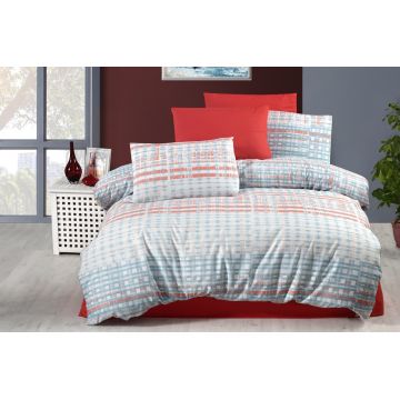 Lenjerie de pat dubla King (FR), 3 piese, L'essentiel Maison, Emma, Roșu / Albastru / Alb