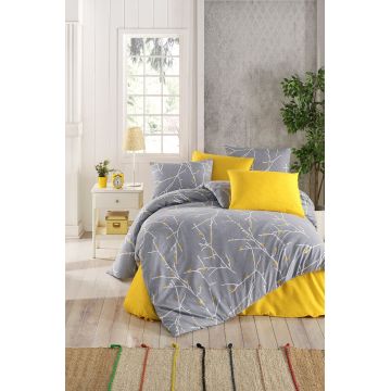 Lenjerie de pat dubla King (FR), 3 piese, L'essentiel Maison, Parure, Gri / Galben