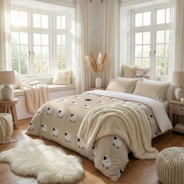 Lenjerie de pat dubla King (FR), 3 piese, L'essentiel Maison, The Black Sheep, Unt galben