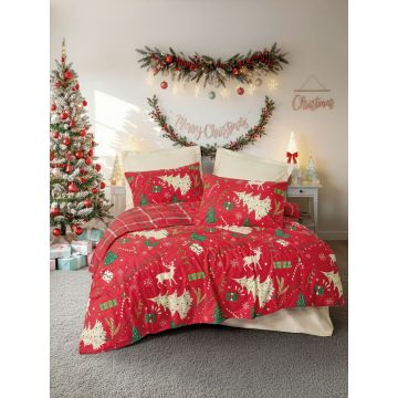 Lenjerie de pat dubla King (FR), L'essentiel Maison, Joyful, Roșu / Alb-gălbui / Verde / Verde deschis