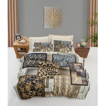 Lenjerie de pat dubla King (IT), 3 piese, L'essentiel Maison, 474, Maro / Crem / Bej / Negru