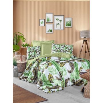 Lenjerie de pat dubla Super King (EU) (IT), 3 piese, L'essentiel Maison, 472, Verde/Alb