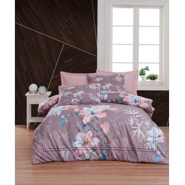 Lenjerie de pat dubla Super King (EU) (IT), 3 piese, L'essentiel Maison, 483, Pudră / Mov / Albastru / Alb