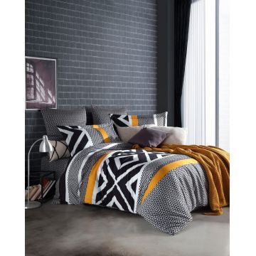 Lenjerie de pat dubla Super King (EU) (IT), 3 piese, L'essentiel Maison, Gordion, Maro/Alb